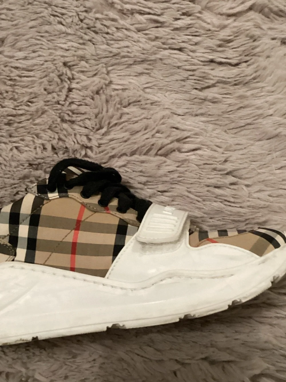 Burberry Beige Check & Black Strap Sneakers